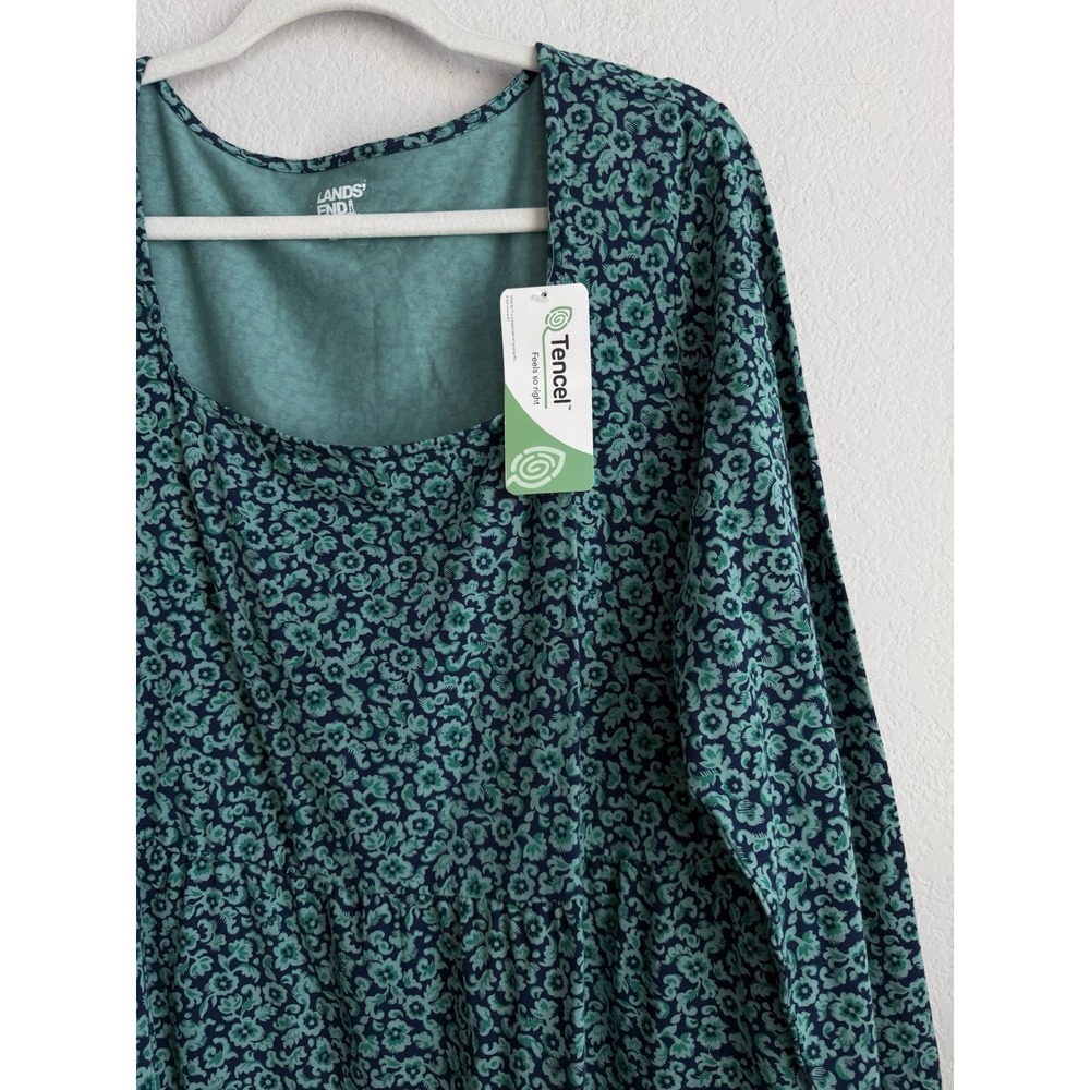 Lands End Peplum Top Womens Size 1X Teal Navy Floral Square Neck Cottagecore NEW - Picture 6 of 13